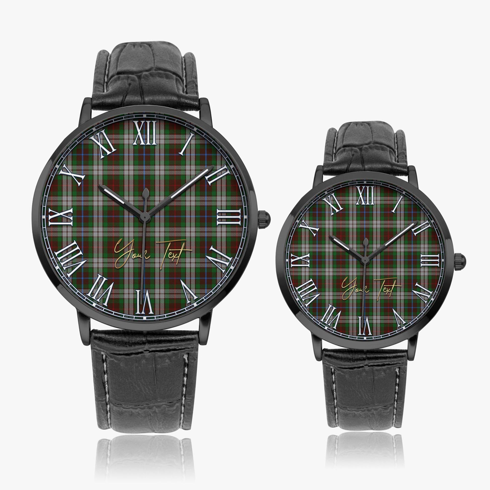 Fraser Hunting Dress Tartan Personalized Your Text Leather Trap Quartz Watch Ultra Thin Black Case With Black Leather Strap - Tartanvibesclothing