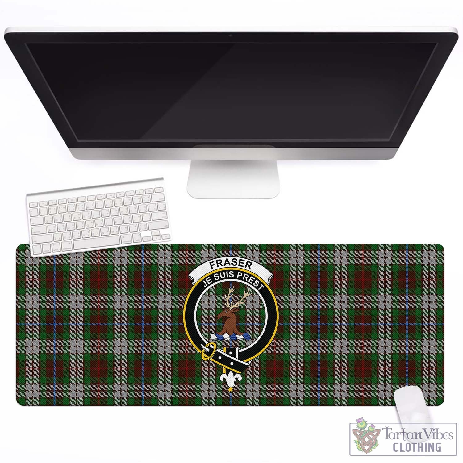 Tartan Vibes Clothing Fraser Hunting Dress Tartan Mouse Pad with Family Crest