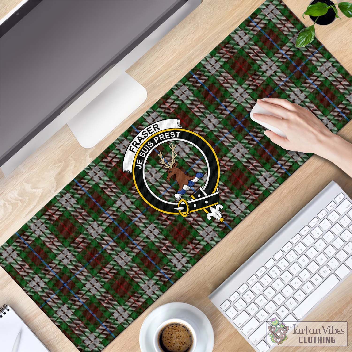 Tartan Vibes Clothing Fraser Hunting Dress Tartan Mouse Pad with Family Crest