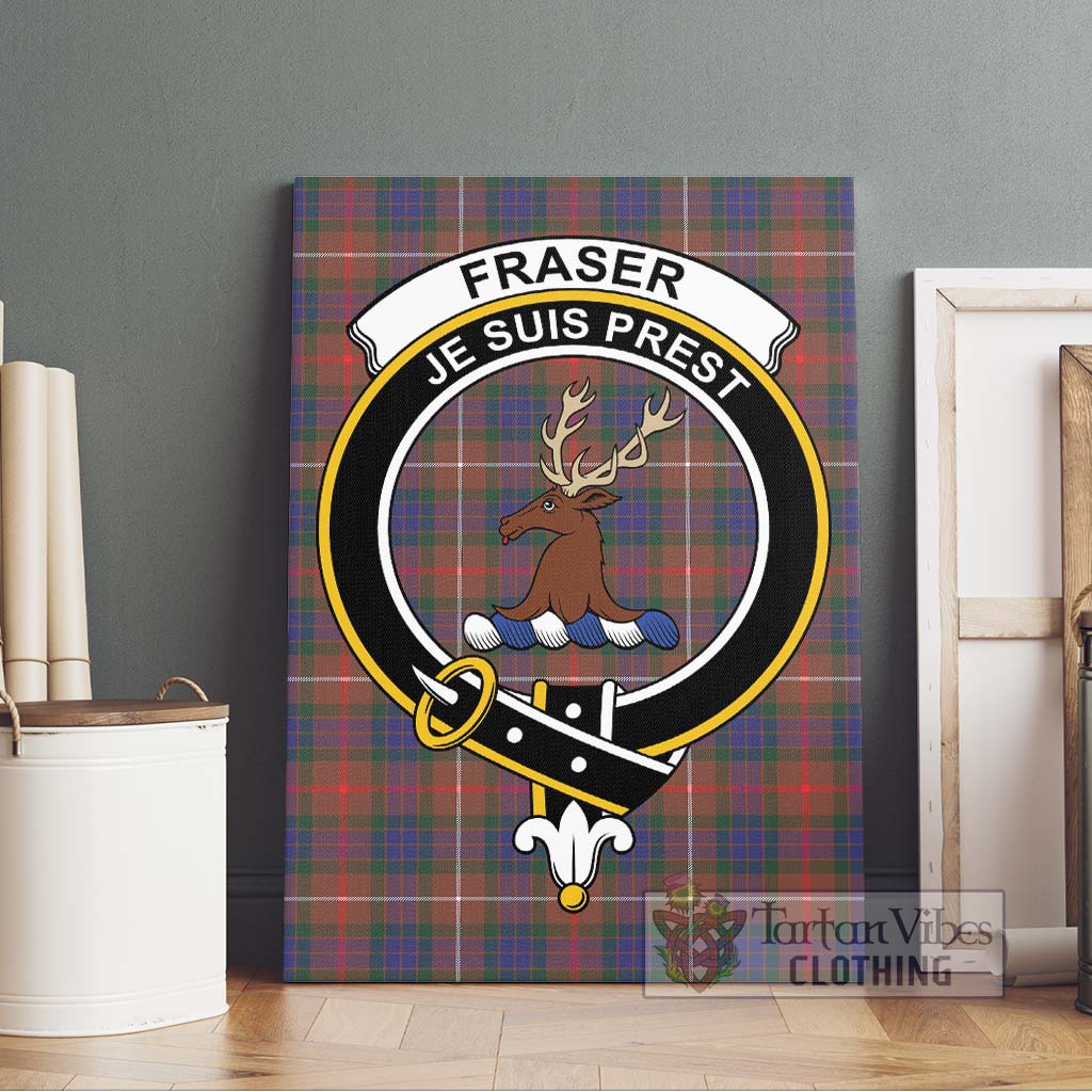 Tartan Vibes Clothing Fraser Hunting Modern Tartan Canvas Print Wall Art with Family Crest