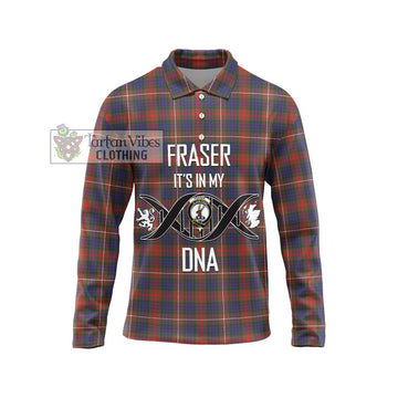 Fraser Hunting Modern Tartan Long Sleeve Polo Shirt with Family Crest DNA In Me Style