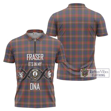 Fraser Hunting Modern Tartan Zipper Polo Shirt with Family Crest DNA In Me Style