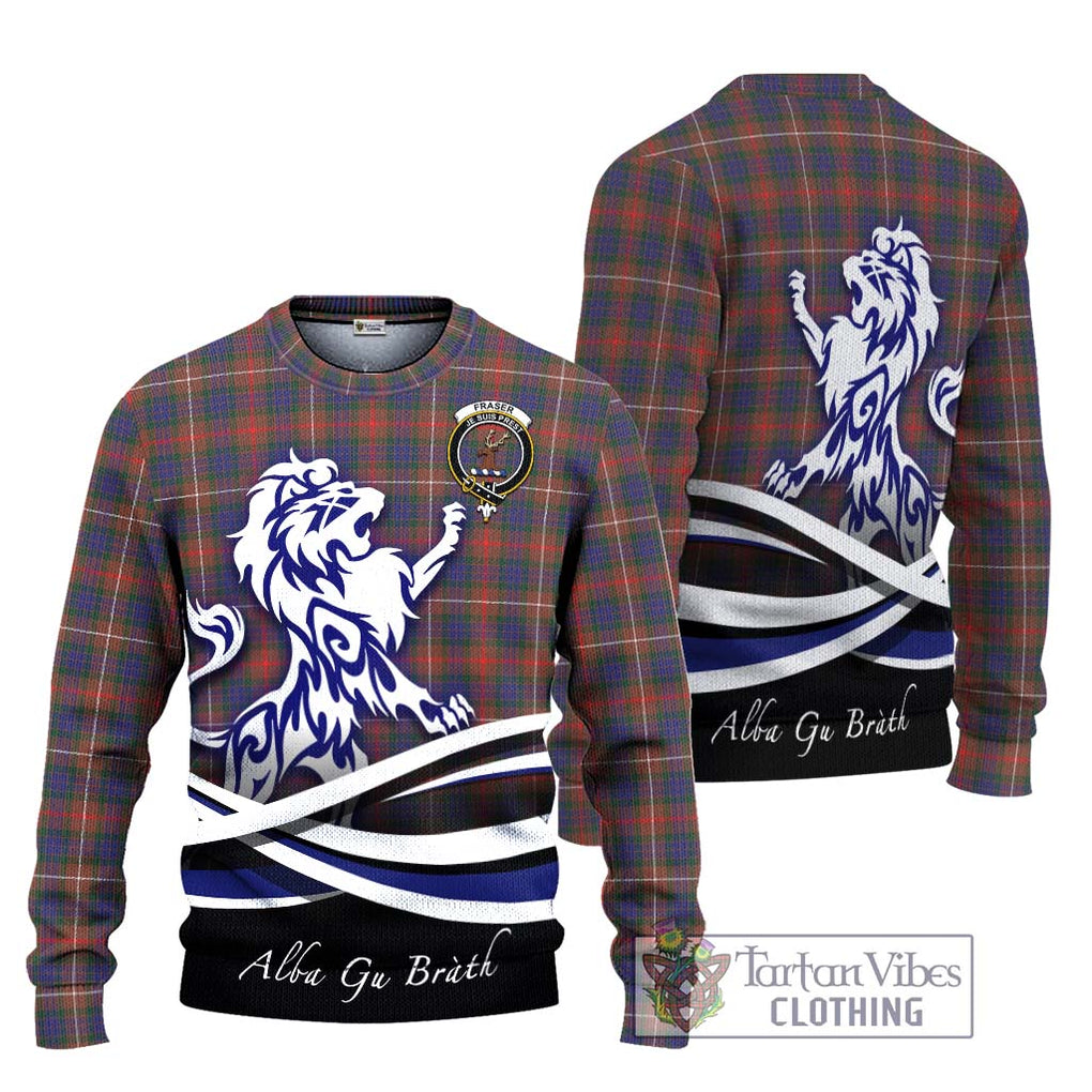 Fraser Hunting Modern Tartan Knitted Sweater with Alba Gu Brath Regal Lion Emblem Unisex - Tartanvibesclothing Shop