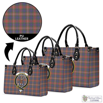 Fraser Hunting Modern Tartan Luxury Leather Handbags with Family Crest