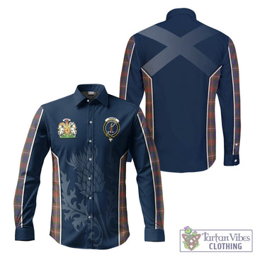 Fraser Hunting Modern Tartan Long Sleeve Button Up Shirt with Family Crest and Scottish Thistle Vibes Sport Style