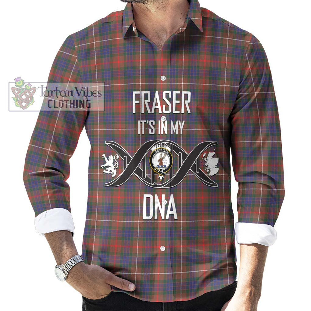 Fraser Hunting Modern Tartan Long Sleeve Button Shirt with Family Crest DNA In Me Style Men's Shirt S - Tartanvibesclothing Shop