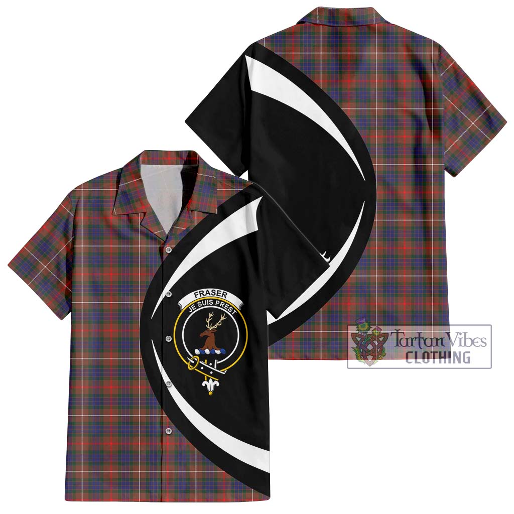 Fraser Hunting Modern Tartan Short Sleeve Button Up with Family Crest Circle Style Kid - Tartan Vibes Clothing