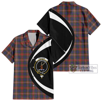 Fraser Hunting Modern Tartan Short Sleeve Button Up with Family Crest Circle Style