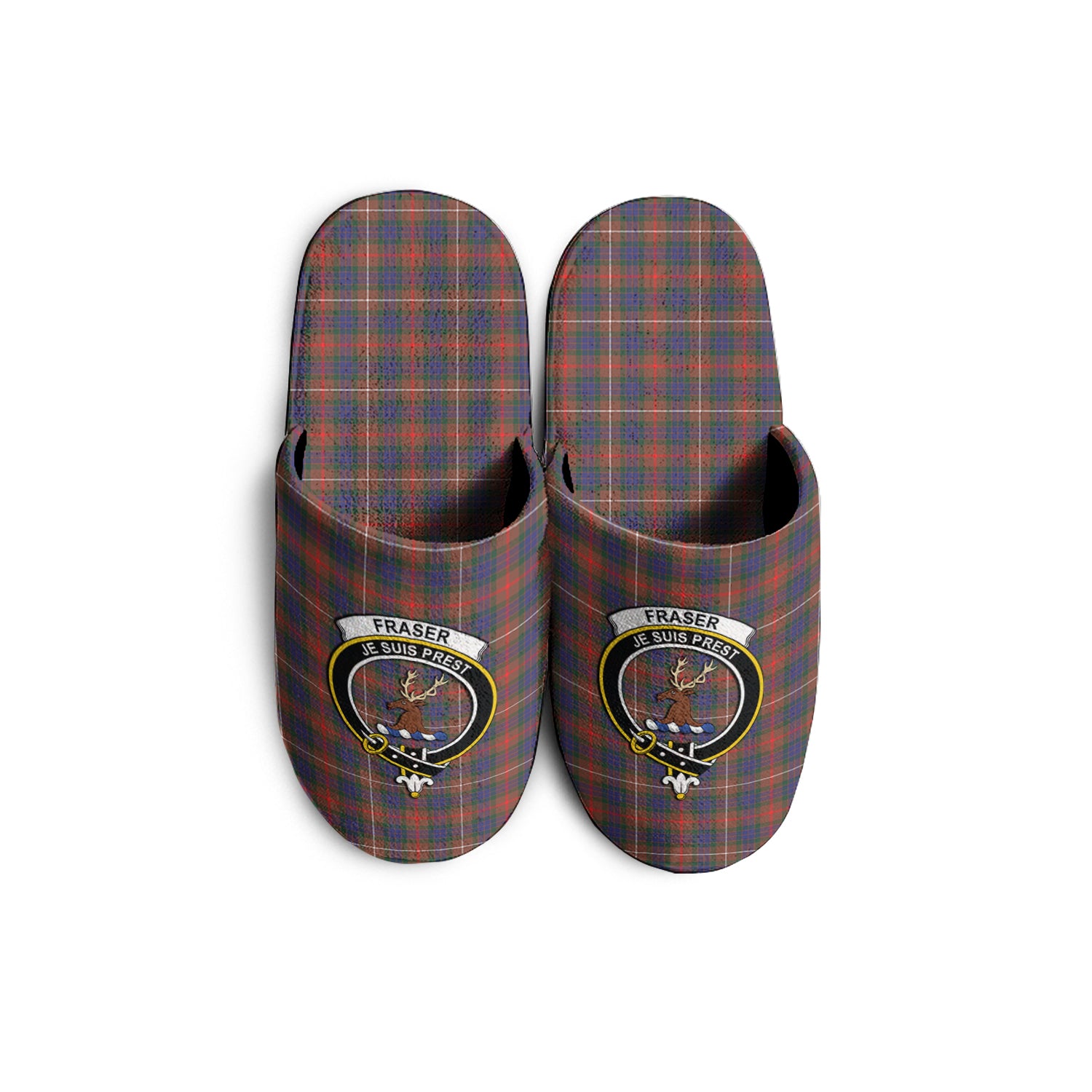 Fraser Hunting Modern Tartan Home Slippers with Family Crest - Tartanvibesclothing