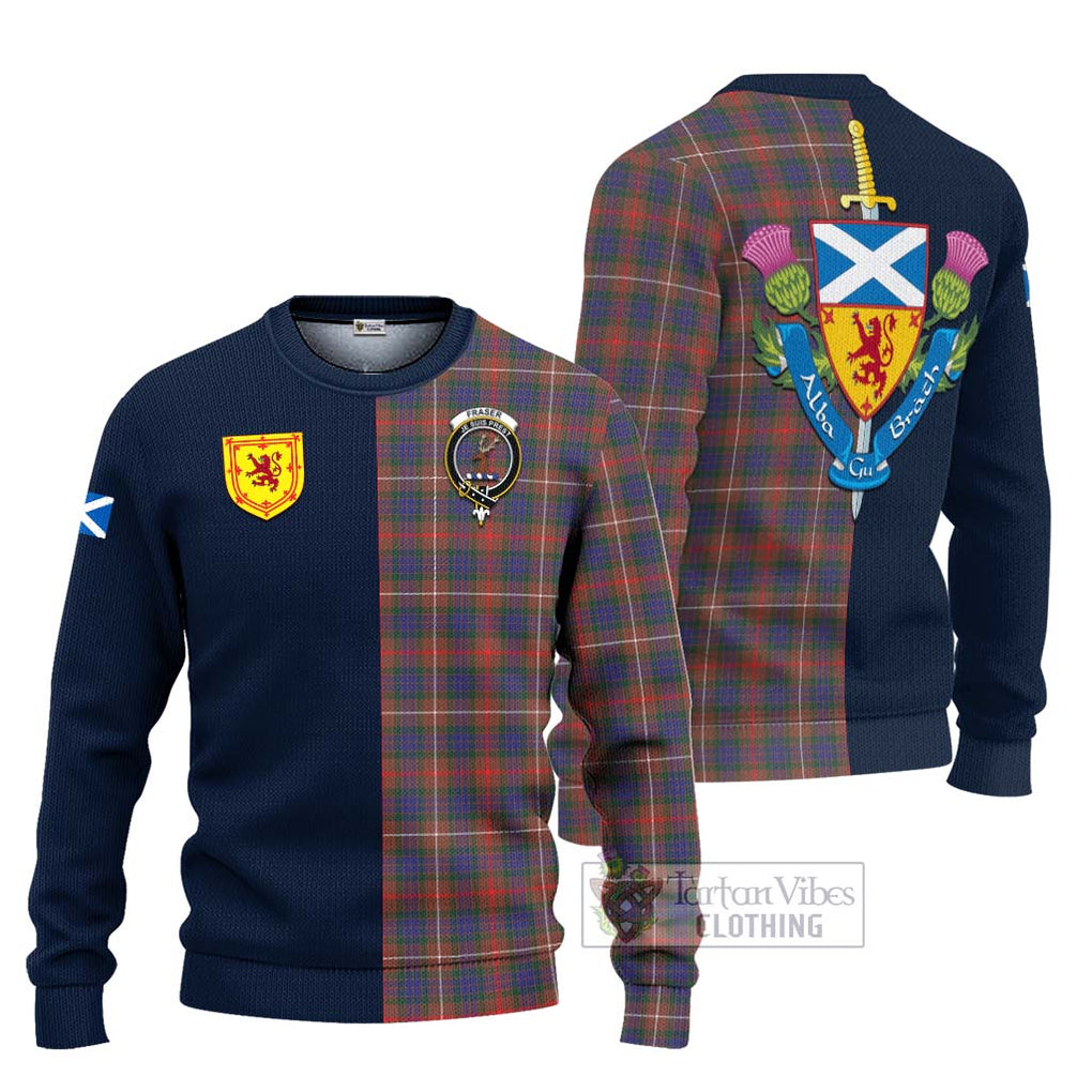 Tartan Vibes Clothing Fraser Hunting Modern Tartan Knitted Sweater with Scottish Lion Royal Arm Half Style