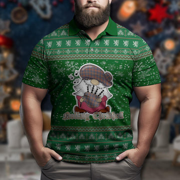 Fraser Hunting Modern Clan Christmas Family Polo Shirt with Funny Gnome Playing Bagpipes