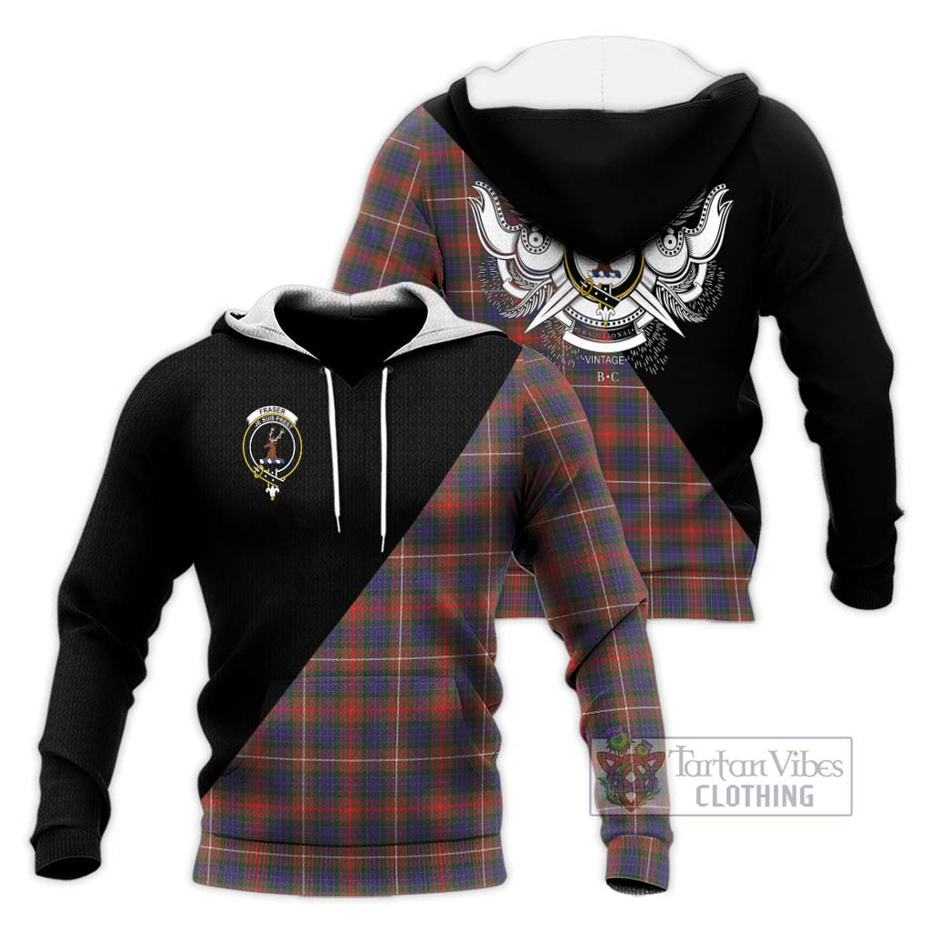 Fraser Hunting Modern Tartan Knitted Hoodie with Family Crest and Military Logo Style Unisex Knitted Pullover Hoodie - Tartanvibesclothing Shop