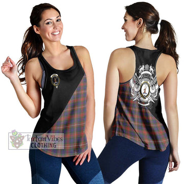 Fraser Hunting Modern Tartan Women's Racerback Tanks with Family Crest and Military Logo Style