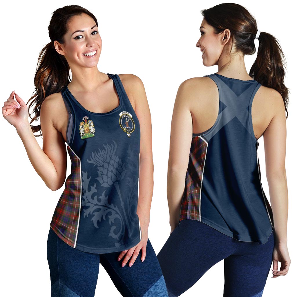 Tartan Vibes Clothing Fraser Hunting Modern Tartan Women's Racerback Tanks with Family Crest and Scottish Thistle Vibes Sport Style