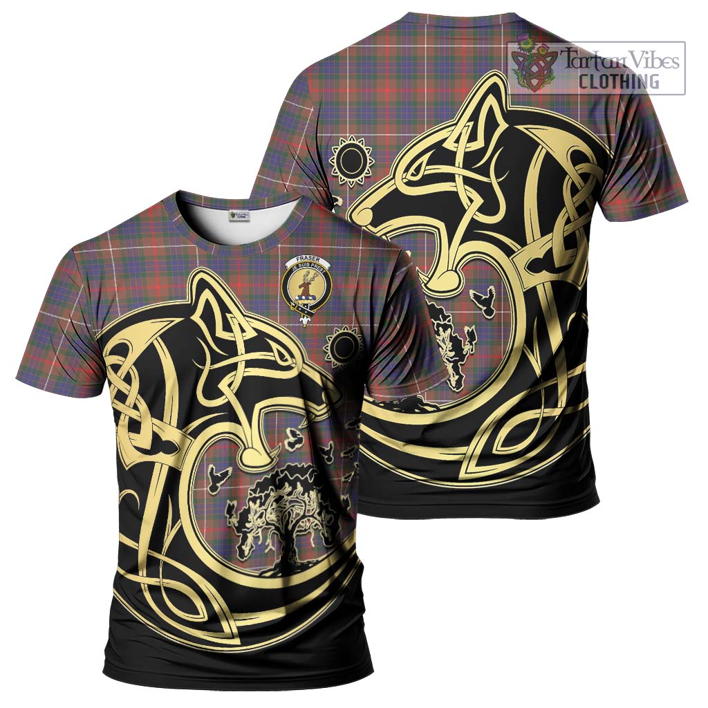 Tartan Vibes Clothing Fraser Hunting Modern Tartan T-Shirt with Family Crest Celtic Wolf Style