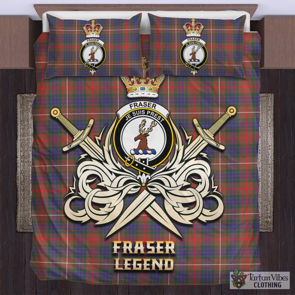 Tartan Vibes Clothing Fraser Hunting Modern Tartan Bedding Set with Clan Crest and the Golden Sword of Courageous Legacy