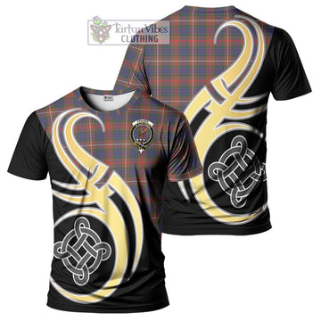 Fraser Hunting Modern Tartan T-Shirt with Family Crest and Celtic Symbol Style