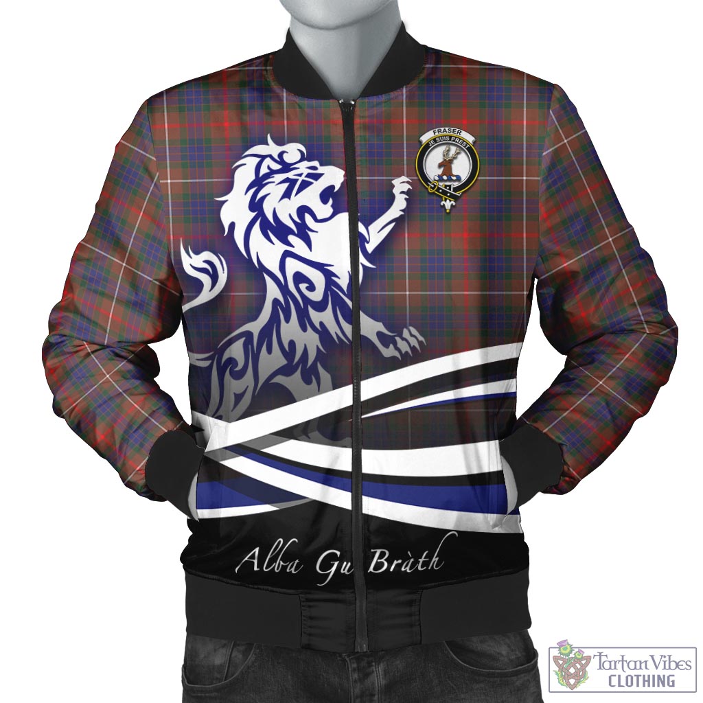 Tartan Vibes Clothing Fraser Hunting Modern Tartan Bomber Jacket with Alba Gu Brath Regal Lion Emblem