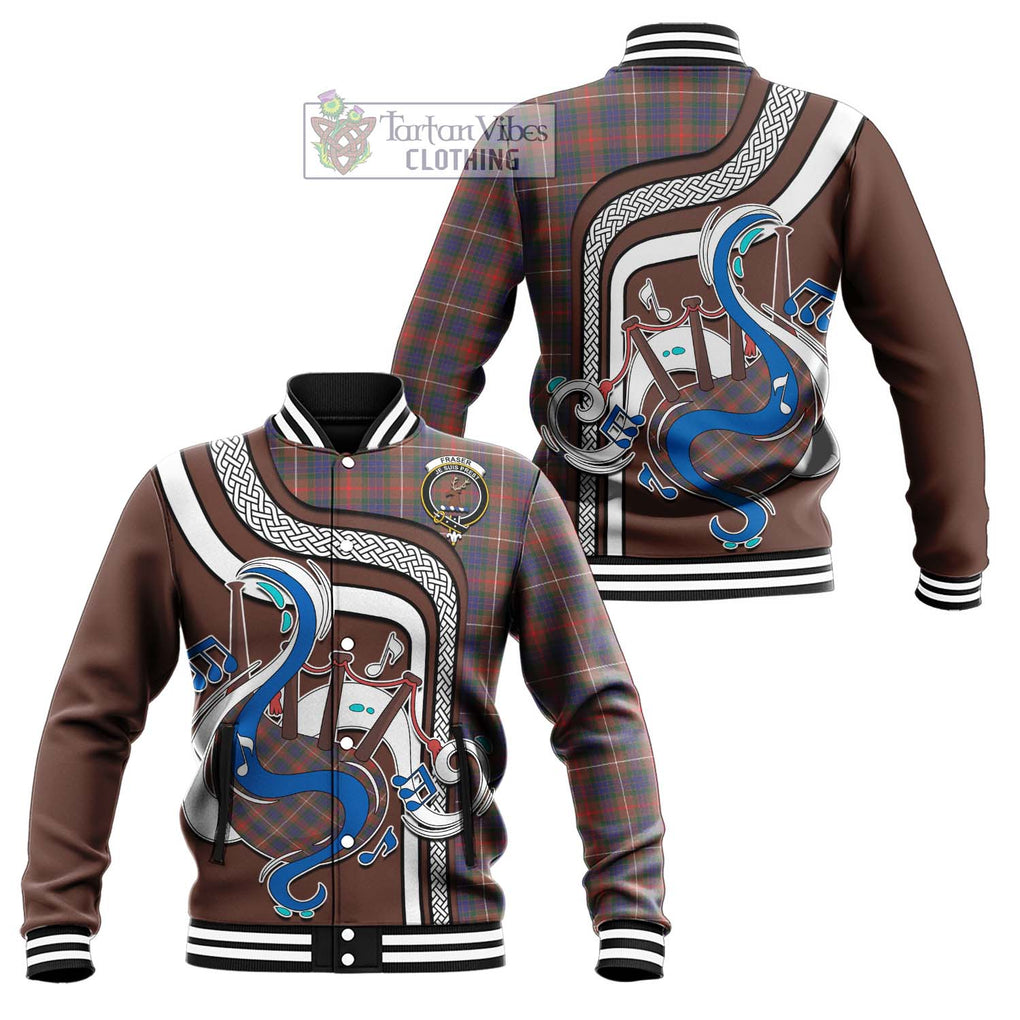 Tartan Vibes Clothing Fraser Hunting Modern Tartan Baseball Jacket with Epic Bagpipe Style