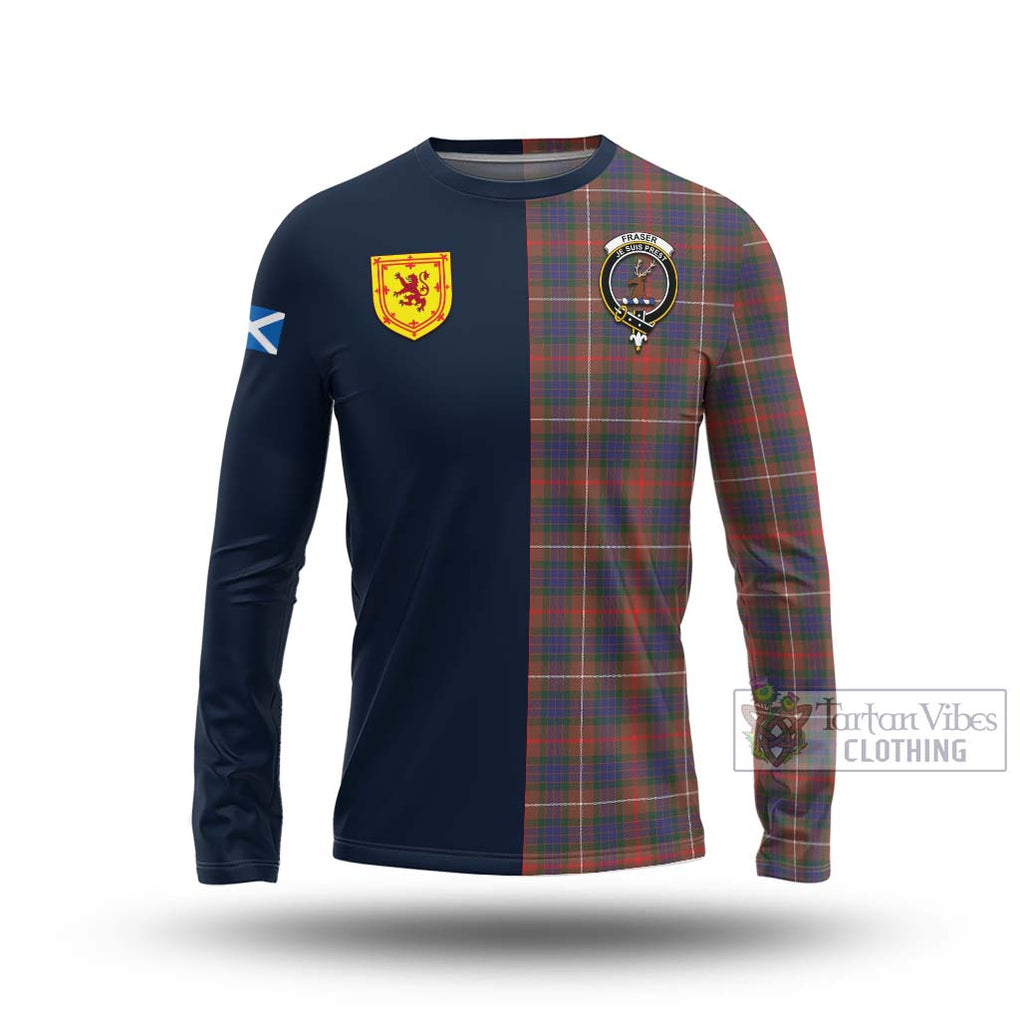 Tartan Vibes Clothing Fraser Hunting Modern Tartan Long Sleeve T-Shirt with Scottish Lion Royal Arm Half Style