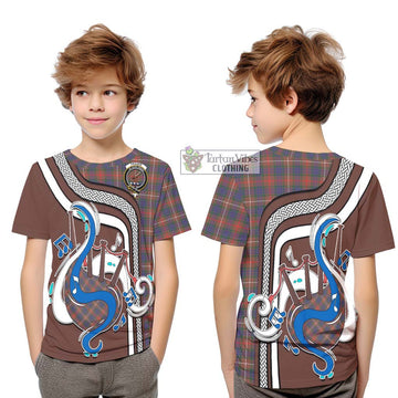 Fraser Hunting Modern Tartan Kid T-Shirt with Epic Bagpipe Style