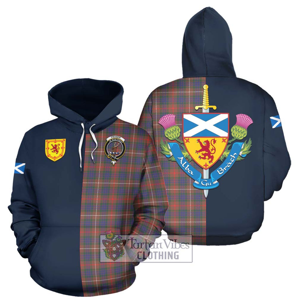 Tartan Vibes Clothing Fraser Hunting Modern Tartan Hoodie with Scottish Lion Royal Arm Half Style