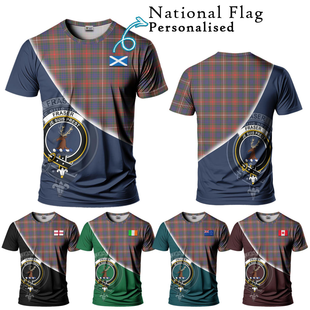 Fraser Hunting Modern Tartan T-Shirt with Personalised National Flag and Family Crest Half Style Kid's Shirt - Tartanvibesclothing Shop