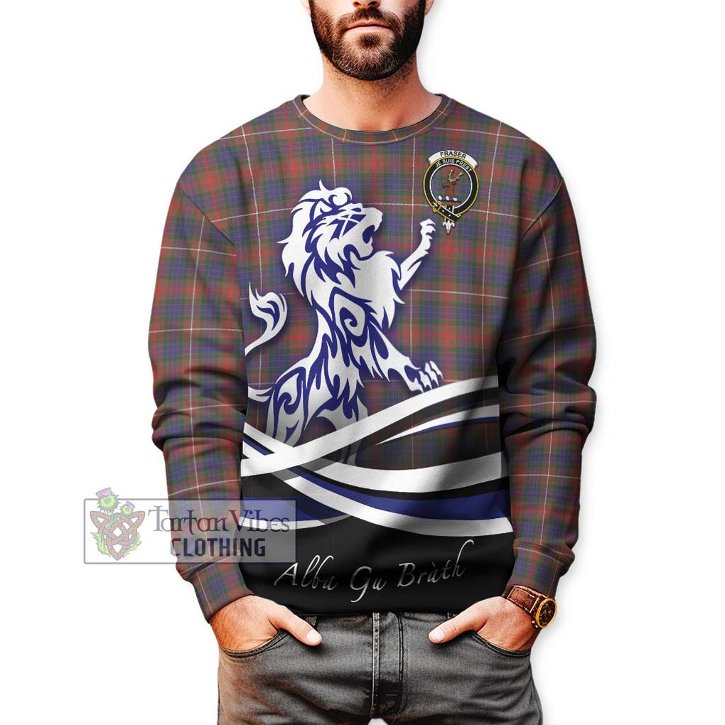 Fraser Hunting Modern Tartan Sweatshirt with Alba Gu Brath Regal Lion Emblem Unisex - Tartanvibesclothing Shop