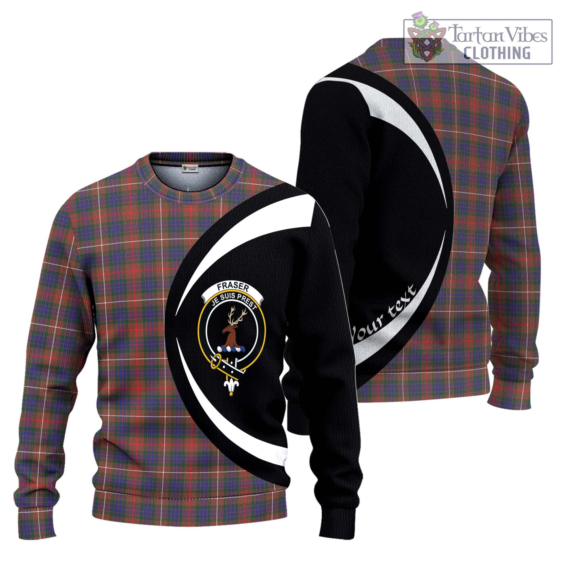 Fraser Hunting Modern Tartan Ugly Sweater with Family Crest Circle Style Unisex - Tartan Vibes Clothing