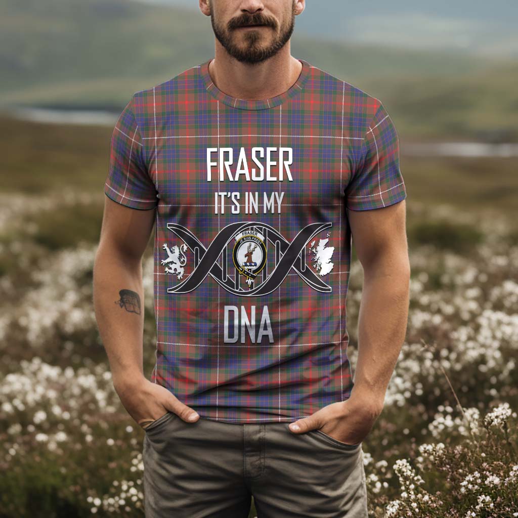 Tartan Vibes Clothing Fraser Hunting Modern Tartan T-Shirt with Family Crest DNA In Me Style