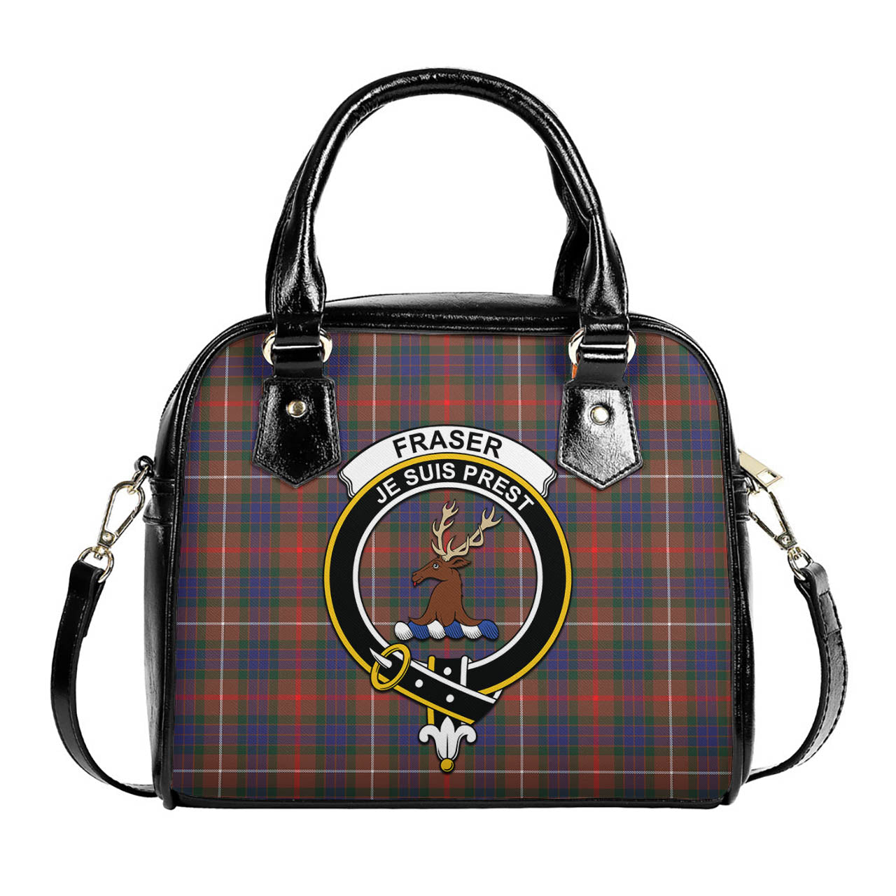 Fraser Hunting Modern Tartan Shoulder Handbags with Family Crest One Size 6*25*22 cm - Tartanvibesclothing