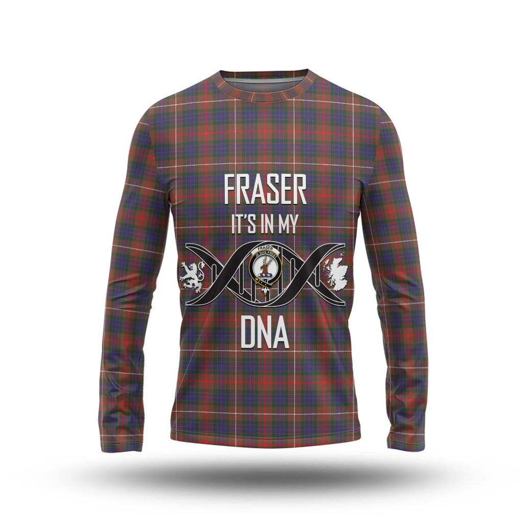 Fraser Hunting Modern Tartan Long Sleeve T-Shirt with Family Crest DNA In Me Style Unisex - Tartanvibesclothing Shop