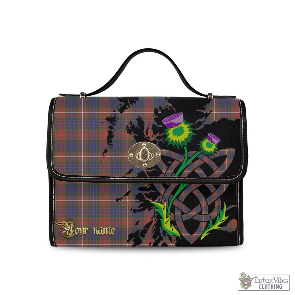 Tartan Vibes Clothing Fraser Hunting Modern Tartan Waterproof Canvas Bag with Scotland Map and Thistle Celtic Accents
