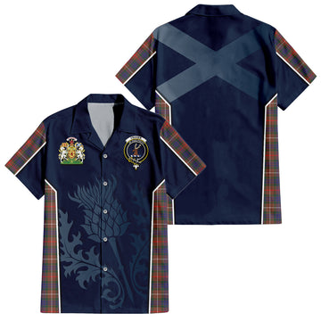 Fraser Hunting Modern Tartan Short Sleeve Button Up Shirt with Family Crest and Scottish Thistle Vibes Sport Style