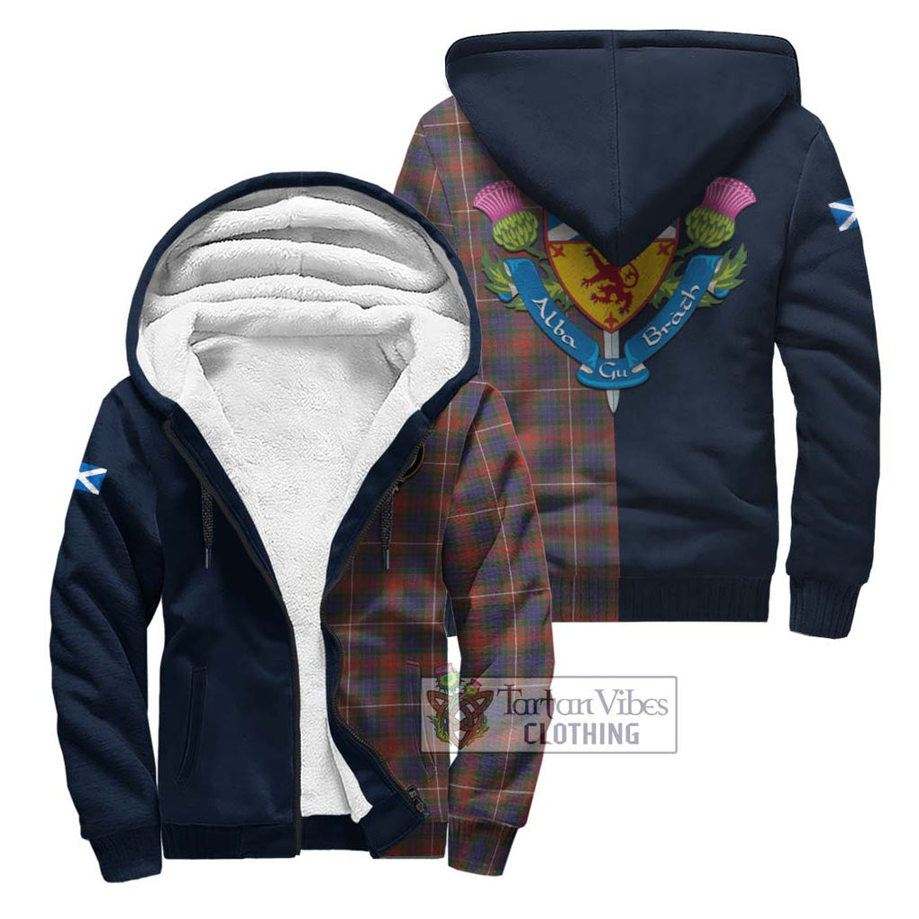 Tartan Vibes Clothing Fraser Hunting Modern Tartan Sherpa Hoodie with Scottish Lion Royal Arm Half Style