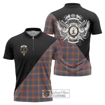 Fraser Hunting Modern Tartan Zipper Polo Shirt with Family Crest and Military Logo Style