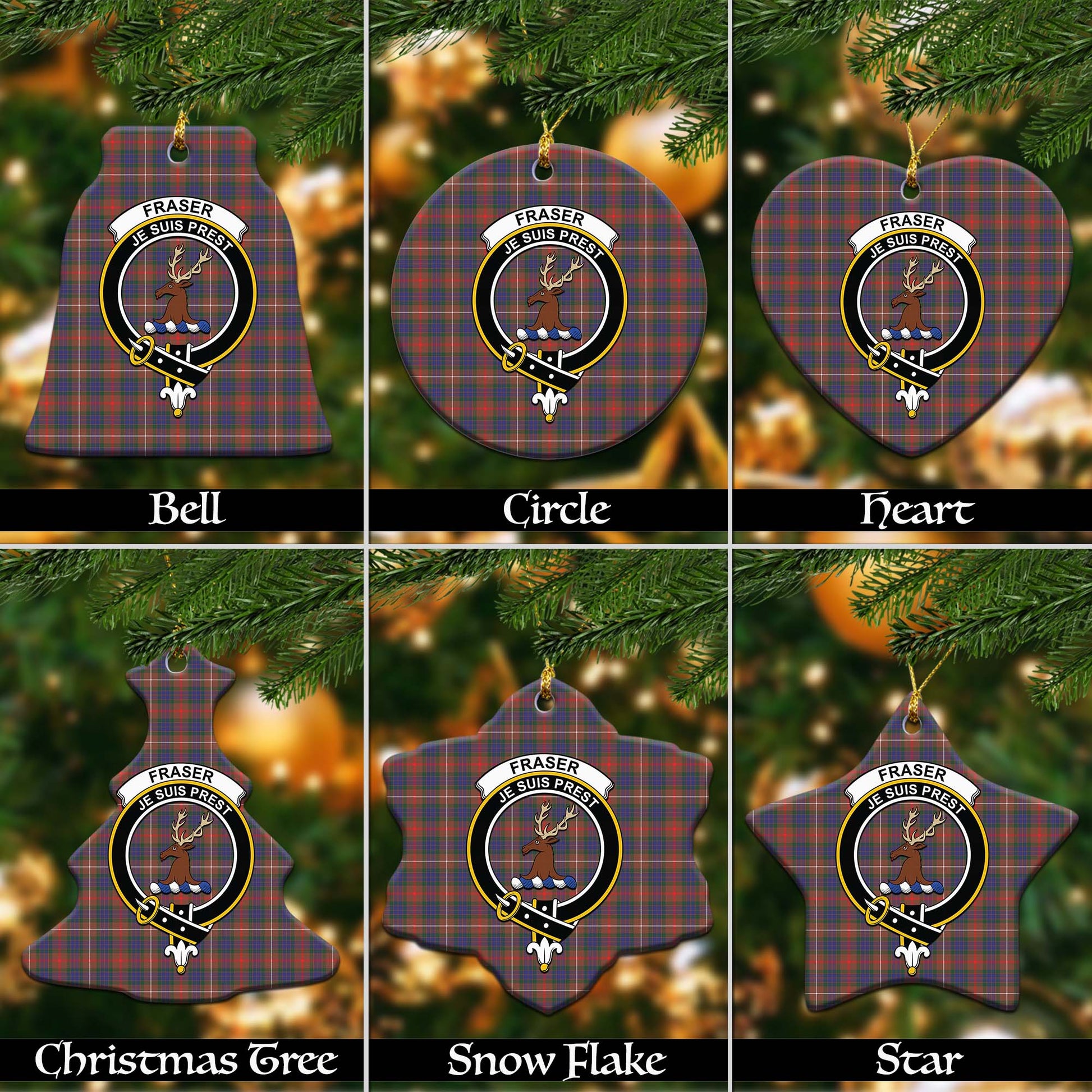 Fraser Hunting Modern Tartan Christmas Ornaments with Family Crest - Tartanvibesclothing