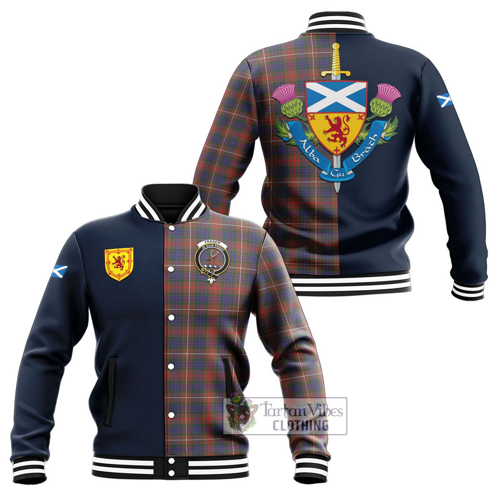 Tartan Vibes Clothing Fraser Hunting Modern Tartan Baseball Jacket with Scottish Lion Royal Arm Half Style