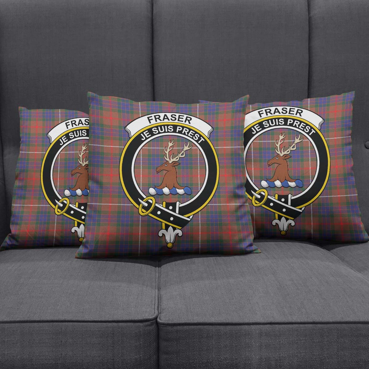 Fraser Hunting Modern Tartan Pillow Cover with Family Crest Square Pillow Cover - Tartanvibesclothing