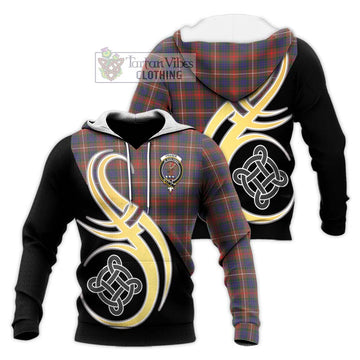 Fraser Hunting Modern Tartan Knitted Hoodie with Family Crest and Celtic Symbol Style