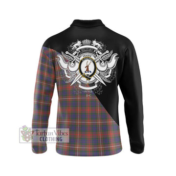 Fraser Hunting Modern Tartan Long Sleeve Polo Shirt with Family Crest and Military Logo Style