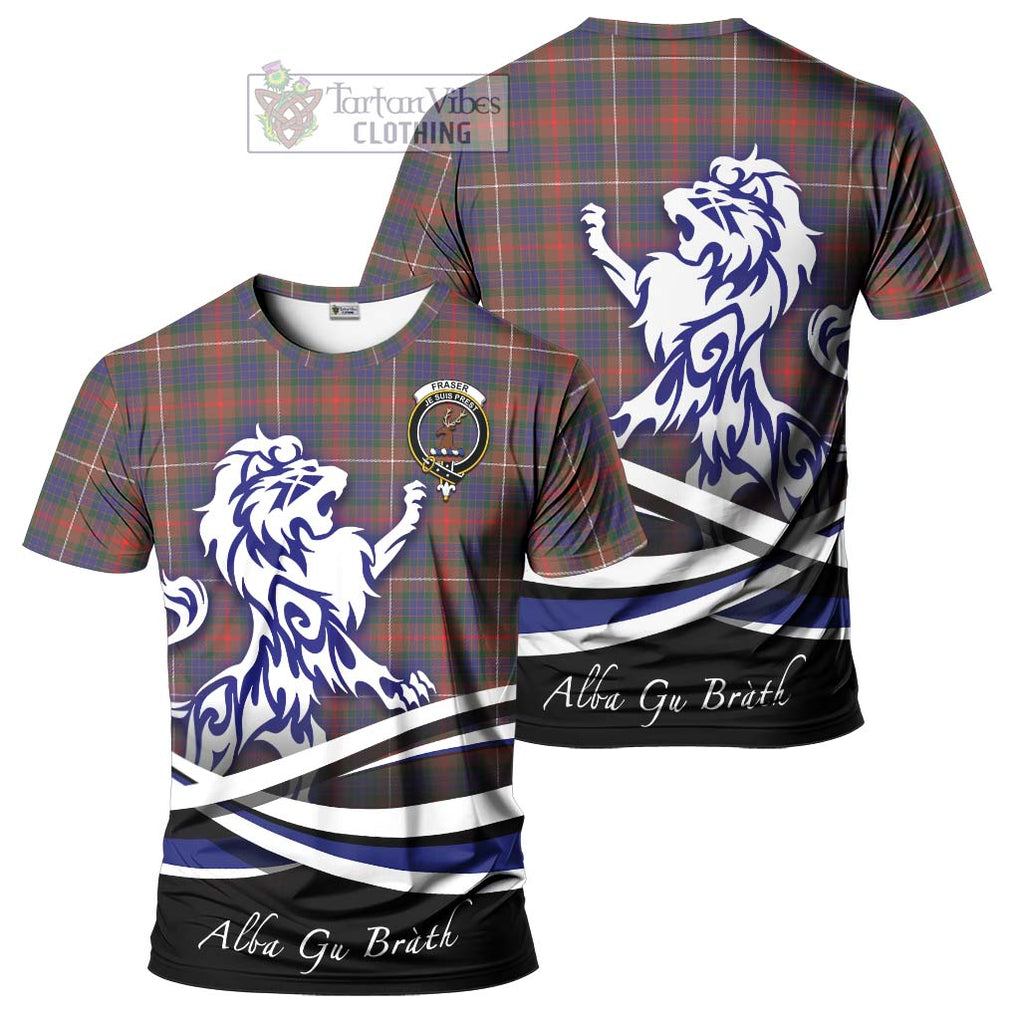 Tartan Vibes Clothing Fraser Hunting Modern Tartan Cotton T-shirt with Alba Gu Brath Regal Lion Emblem