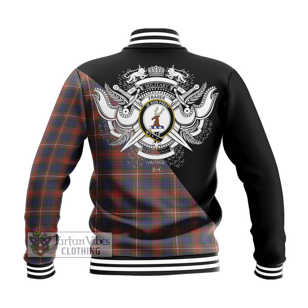 Fraser Hunting Modern Tartan Baseball Jacket with Family Crest and Military Logo Style - Tartanvibesclothing Shop