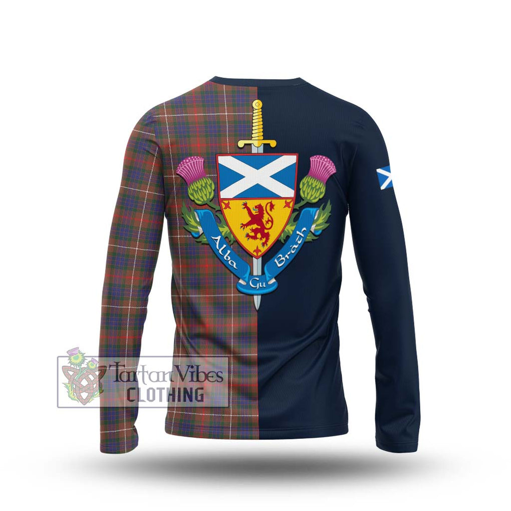 Tartan Vibes Clothing Fraser Hunting Modern Tartan Long Sleeve T-Shirt with Scottish Lion Royal Arm Half Style