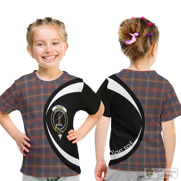 Fraser Hunting Modern Tartan Kid T-Shirt with Family Crest Circle Style