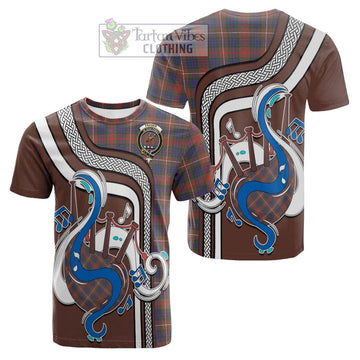 Fraser Hunting Modern Tartan Cotton T-shirt with Epic Bagpipe Style