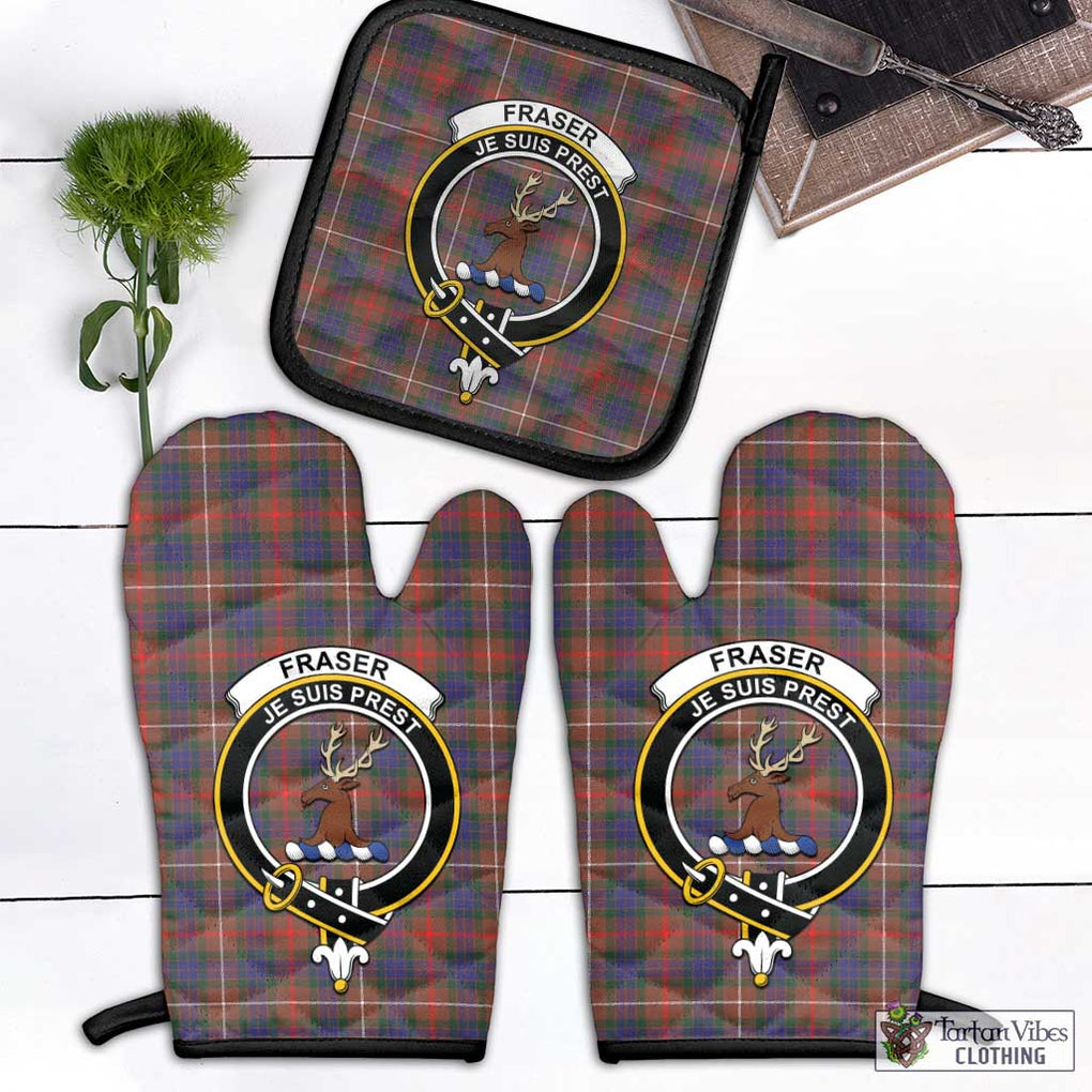 Fraser Hunting Modern Tartan Combo Oven Mitt & Pot-Holder with Family Crest Combo 1 Oven Mitt & 1 Pot-Holder Black - Tartan Vibes Clothing