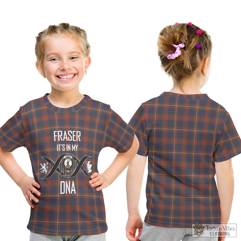 Fraser Hunting Modern Tartan Kid T-Shirt with Family Crest DNA In Me Style - Tartanvibesclothing Shop