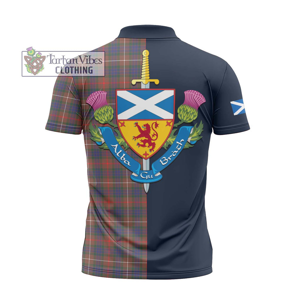 Tartan Vibes Clothing Fraser Hunting Modern Tartan Zipper Polo Shirt with Scottish Lion Royal Arm Half Style