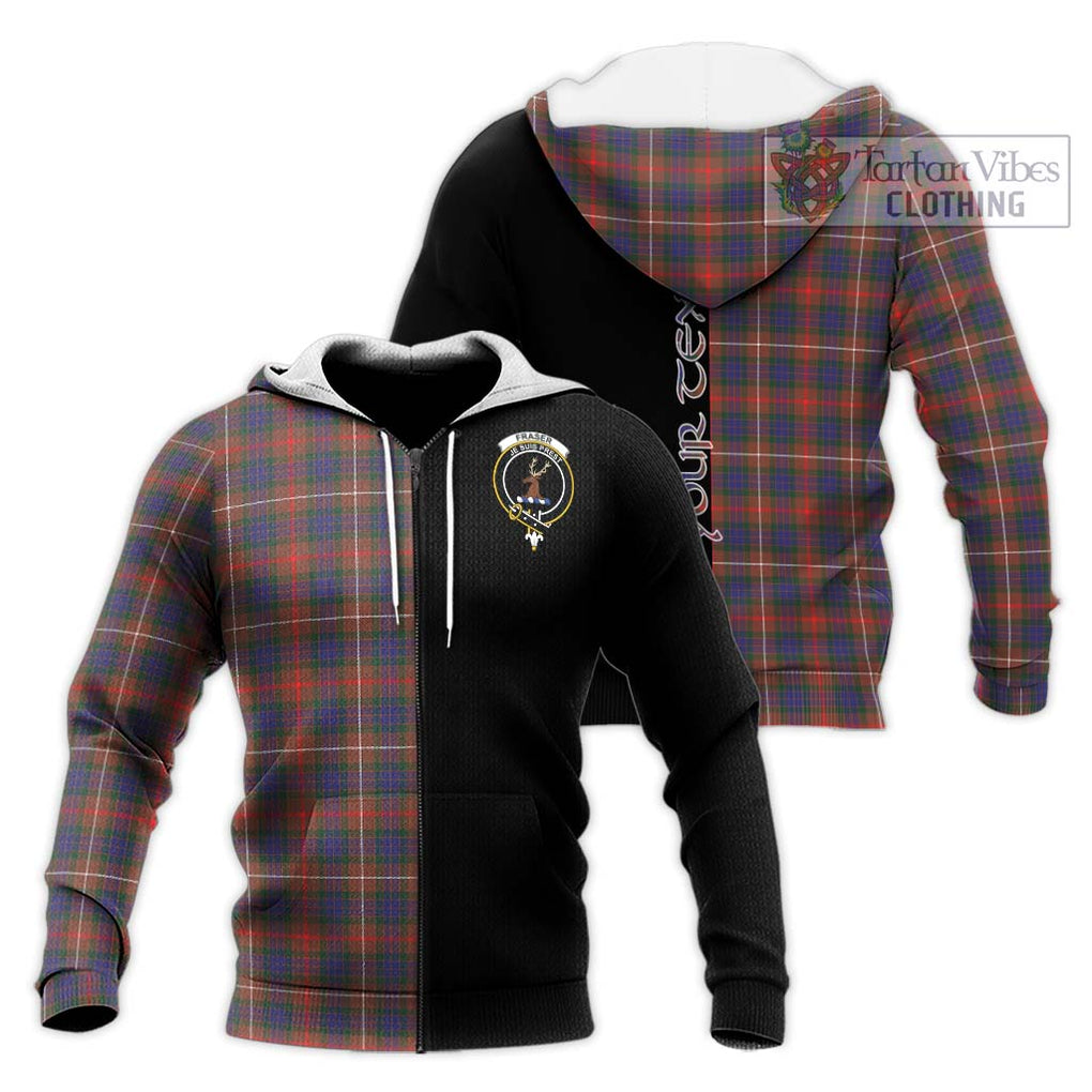 Fraser Hunting Modern Tartan Knitted Hoodie with Family Crest and Half Of Me Style Unisex Knitted Zip Hoodie - Tartanvibesclothing Shop